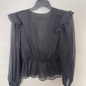 Black shimmer glitter sheer long sleeve blouse